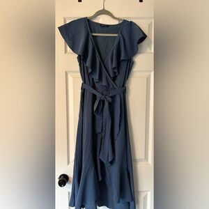 Chic Navy Ruffle Wrap Dress